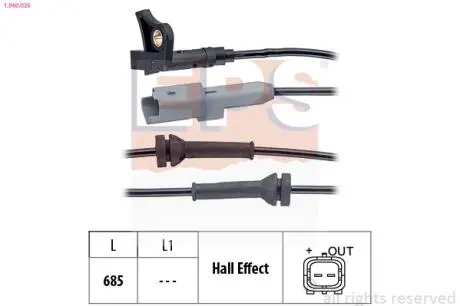 1960035 Датчик ABS перед. CITROEN C4, C4 I, C4 II, DS4, DS5 PEUGEOT 3008, 307, 307 CC, 307 SW, 308, 308 CC, 308 SW, 5008, RCZ 1.2-2.0DH 08.00- EPS підбір по vin на Brocar
