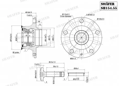 SH15455K Ступиця зад. ABS+ Audi A3 Skoda Octavia III VW Golf Plus, Golf Sportsvan, Golf V, Golf VI, Golf VII, Jetta IV 1.0-Electric 05.03- SHAFER підбір по vin на Brocar