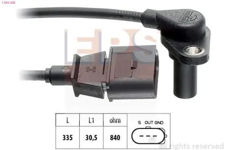 1953220 Датчик положения коленвала Audi A3/Skoda Octavia/VW Golf/Seat Leon 1.6-2.8 96-10 EPS подбор по vin на Brocar