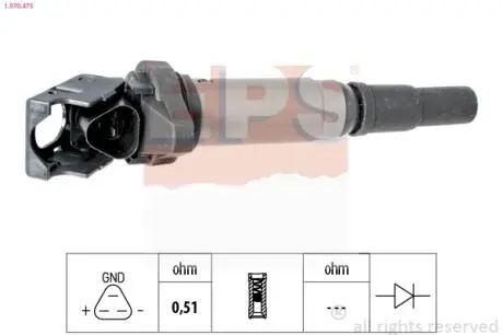 1970475 Котушка запалювання BMW 3 (E90) 323i/330i /5 (E60, F10)/7 (F01,F02,F03)/X5 (E70)/Peugeot 207, 308, 508 EPS підбір по vin на Brocar
