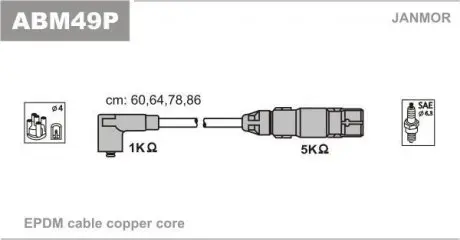 ABM49P Провід в / в (каучук Copper) Audi A3 1.6/VW Bora 2.0 99-05/Caddy III 2.0 06-15/Golf IV 2.0 98-06 JANMOR підбір по vin на Brocar