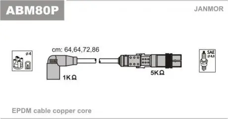 ABM80P К-кт дротів В/В Seat Ibiza, Arosa, Inca 1.0/1.4 05.97-06.04 Vw Polo, Lupo 1.0/1.4 12.95-07.05 JANMOR підбір по vin на Brocar