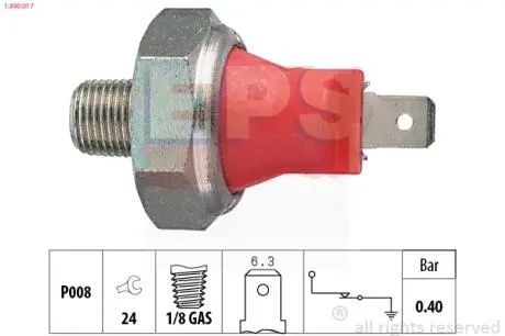1800017 Датчик давления масла Hyundai Pony/Accent/Toyota Corolla/Mitsubishi Outlander 2.0I/2.4I 02- EPS подбор по vin на Brocar