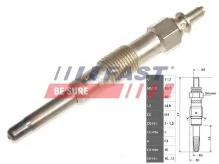 FT82727 Свічка розжарювання Peugeot Expert/Partner 1.9D 98-07/Citroen Berlingo 1.9D 98-08 FAST підбір по vin на Brocar