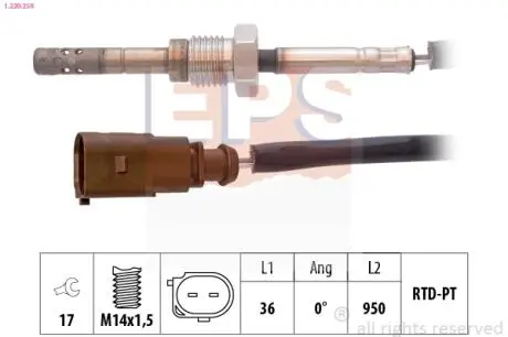 1220256 Датчик температури випускних газів 1.6TDI Skoda Octavia 12-/VW Golf VII 12- EPS підбір по vin на Brocar
