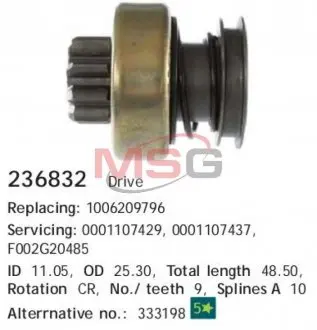 236832 Бендикс (z 9) Fiat Linea, Opel Agila, Corsa, Suzuki Wagon 1,3CDTi, 03- CARGO подбор по vin на Brocar