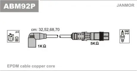 ABM92P К-кт В.В. проводів (каучук) Audi A3/A4, Skoda Octavia, VW1.6 96- JANMOR підбір по vin на Brocar