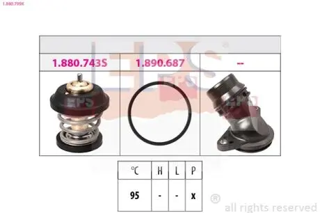 1880799K Термостат вставка + прокладка + фланець VAG 1.8TSI/2.0FSI/TFSI 2004- EPS підбір по vin на Brocar