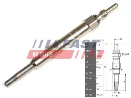 FT82703 Свічка розжарювання 11V Fiat Doblo, Punto, Marea 1,9/2,4JTD 98- FAST підбір по vin на Brocar