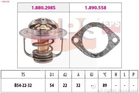 1880298 Термостат 89°C (с прокладкой) Opel Astra G/Combo 1.7D/Dti 01- EPS підбір по vin на Brocar