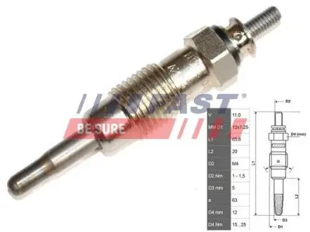 FT82722 Свеча накаливания Fiat/Ford/Opel/Peugeot/Renault Master 2, FAST подбор по vin на Brocar