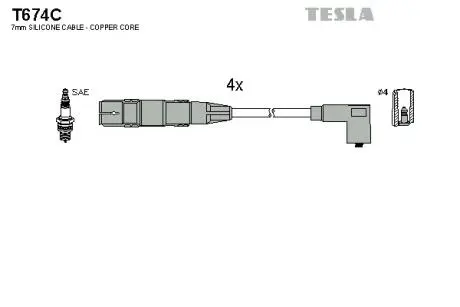 T674C Комплект кабелів високовольтних TESLA підбір по vin на Brocar