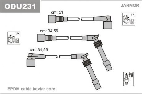 ODU231 К-кт високовольтних кабелів Opel Vectra 1.6/1.8/2.0 88- JANMOR підбір по vin на Brocar