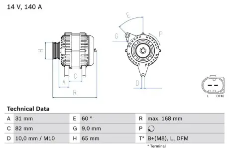 0986044470 Генератор 14V 140A Audi A4/A6/VW Passat 2.5 Tdi 01-05 BOSCH подбор по vin на Brocar