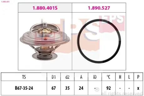 1880401 Термостат 92C Bmw 1.8/2.4D 87-/VW Passat 2.8 97- EPS підбір по vin на Brocar
