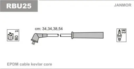 RBU25 К-кт проводів Renault Megane 1,6E.1,6I.Clio 1,4 JANMOR підбір по vin на Brocar