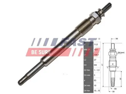 FT82732 Свічка розжарювання Fiat/Citroen/Peugeot 2.0HDI FAST підбір по vin на Brocar