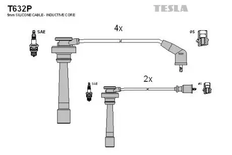 T632P Провода зажигания Mitsubishi Pajero 90 -00 (к-кт) TESLA подбор по vin на Brocar