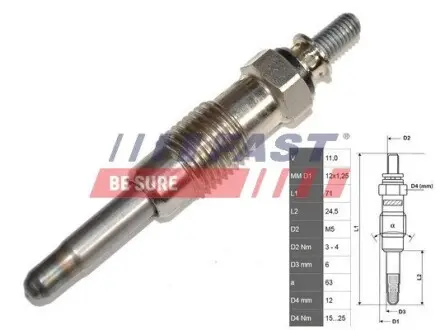 FT82710 Свічка розжарювання DB Sprinter, Bmw 1.8-2.5TD FAST підбір по vin на Brocar
