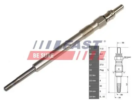 FT82720 Свічка розжарення Fiorino 1.3jtd 00- FAST підбір по vin на Brocar