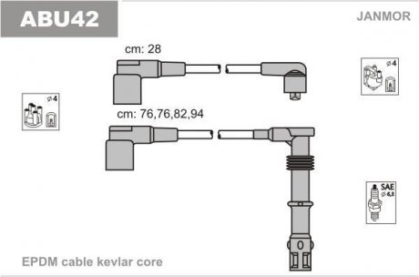 ABU42 К-кт проводов высокого напряжения Audi 100 92- JANMOR подбор по vin на Brocar