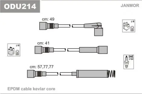 ODU214 К-кт дротів в/н Opel Astra F 1.8-2.0 91-98 JANMOR підбір по vin на Brocar