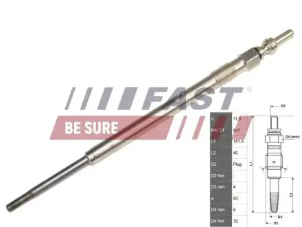 FT82706 Свеча накала 2.3/3.0jtd FAST підбір по vin на Brocar