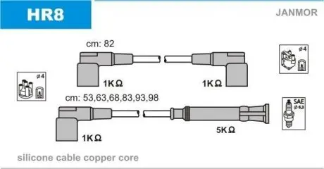 HR8 К-кт проводів Bmw 6CYL, 3,0 JANMOR підбір по vin на Brocar