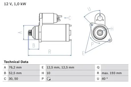 0986020780 Стартер Skoda Fabia 1.4 BOSCH підбір по vin на Brocar