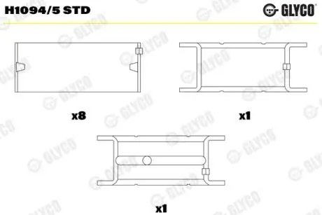 H10945STD Вкладиші корінні (к-кт) GLYCO підбір по vin на Brocar