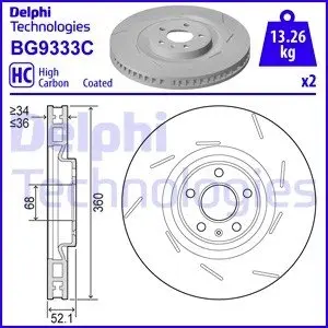 BG9333C Гальмівні диски DELPHI підбір по vin на Brocar
