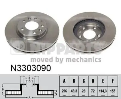 N3303090 Гальмівний диск NIPPARTS підбір по vin на Brocar