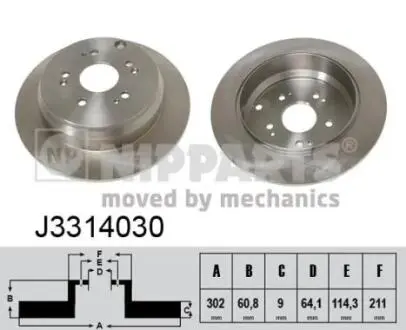 J3314030 Тормозные диски NIPPARTS підбір по vin на Brocar