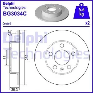 BG3034C Диск тормозной задний Golf,Skoda Fabia,Octavia,Seat DELPHI подбор по vin на Brocar
