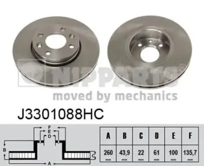 J3301088HC Тормозные диски NIPPARTS подбор по vin на Brocar