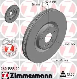 460155520 Диск гальмівний ZIMMERMANN підбір по vin на Brocar