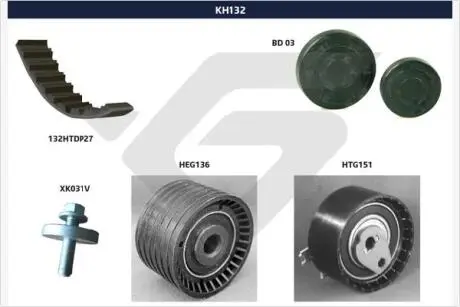KH132 Комплект ГРМ Renault Kangoo/Dacia Logan/Sandero 1.4/1.6 16v 01- (K4M) HUTCHINSON підбір по vin на Brocar