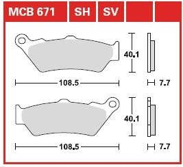 MCB671SH КОЛОДКИ ТОРМОЗНЫЕ ДИСКОВЫЕ ПЕРЕДН APRILIA 650 95-, 650 97-00, 650 99-00, 650 01, 650 06-, ETV 1000 01-, BMW C1 125 00-03, C1 200 00-03, F 650 93-00, F TRW подбор по vin на Brocar