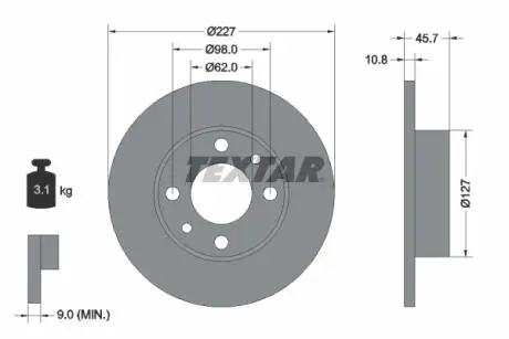 92019300 Тормозной передний FIAT,SEAT (227*10.8) TEXTAR подбор по vin на Brocar