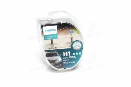 12258XVPS2 Автолампа Philips 12258XVPS2 X-tremeVision Pro150 H1 P14,5s 55 W прозрачно-голубая PHILIPS підбір по vin на Brocar