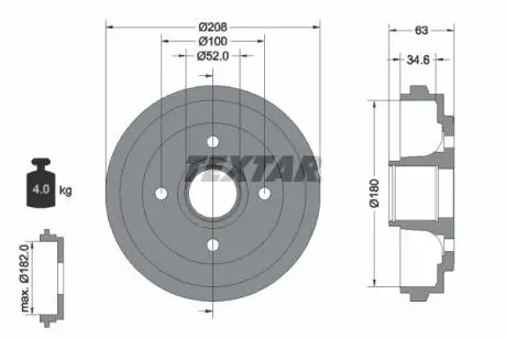94023900 Тормозной барабан 94023900 TEXTAR TEXTAR подбор по vin на Brocar