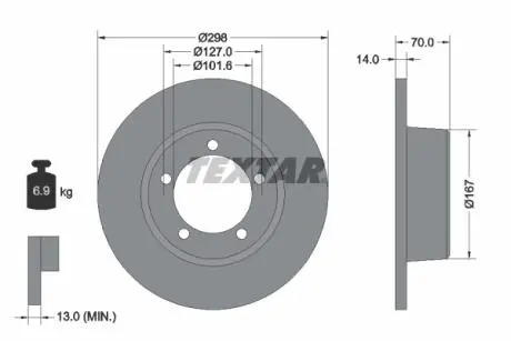 92040600 ВЕТЧИНА ТАРЧА. LAND ROVER P. DEFENDER 90-12/DISCOVERY 89-98/ДИАПАЗОН -94 298X14 ММ TEXTAR підбір по vin на Brocar