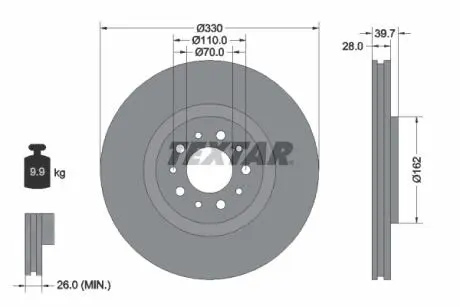 92145103 Диск тормозной (передний) Jeep Cherokee 13- (330x28) PRO TEXTAR подбор по vin на Brocar