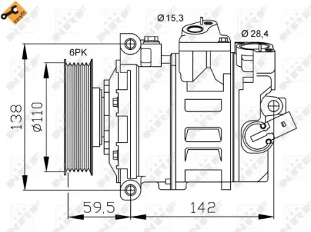 32146 Компрессор кондиционера VW Caddy III/IV 1.6-2.0 TDI 03- / Crafter 2.5 TDI 06-13/ T6 2.0 TDI 15- NRF подбор по vin на Brocar