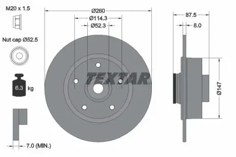 92295203 Диск тормозной (задний) Renault Megane IV 15- (260x8) (+ ABS) PRO TEXTAR підбір по vin на Brocar