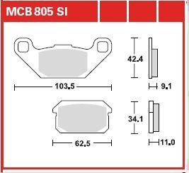 MCB805SI Колодки гальмівні дискові задн CPI XS 250 07-, ADLY (HER CHEE) 300 07-, ATV 300 07-, 320 07-, 500 08-, PGO 200 07-, 250 05-, QUADZILLA BR 200 07-, XR TRW підбір по vin на Brocar