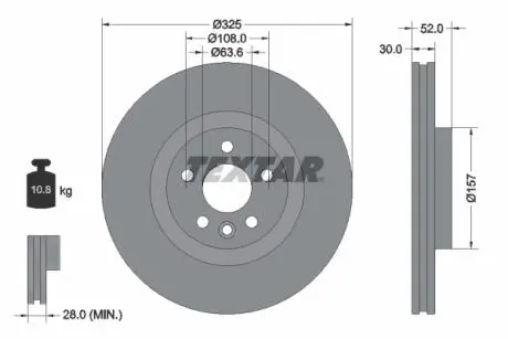 92278603 Диск тормозной (передний) Land Rover Discovery Sport/Range Rover Evoque 2.0/2.2D 11- (325x30) PRO TEXTAR підбір по vin на Brocar