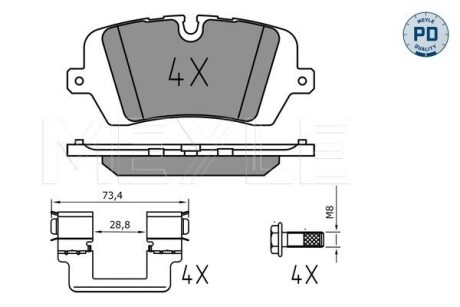 0252572016PD Колодки гальмівні LAND ROVER T. DISCOVERY/RANGE ROVER 2,0-5,0 4X4 12- MEYLE підбір по vin на Brocar