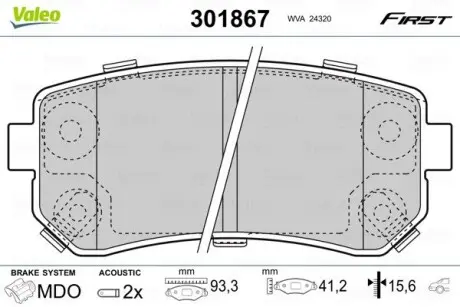 301867 Колодки гальмівні KIA T. CEED/I30/I20/ACCENT 05-/IX35/SPORTAGE 10- VALEO підбір по vin на Brocar