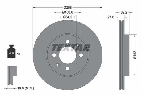 92165903 Гальмівний диск TEXTAR підбір по vin на Brocar